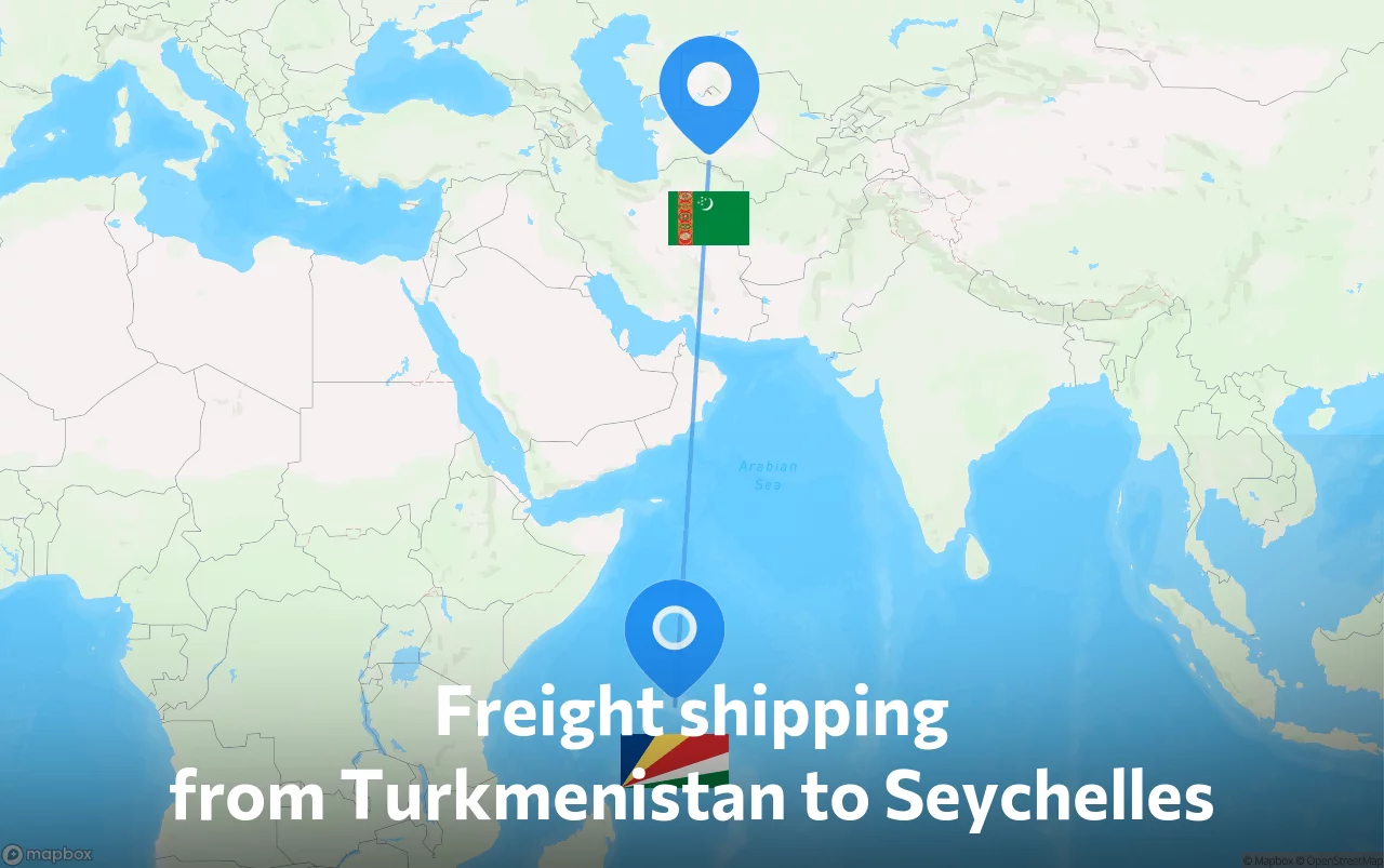 Shipping route from Turkmenistan to Seychelles