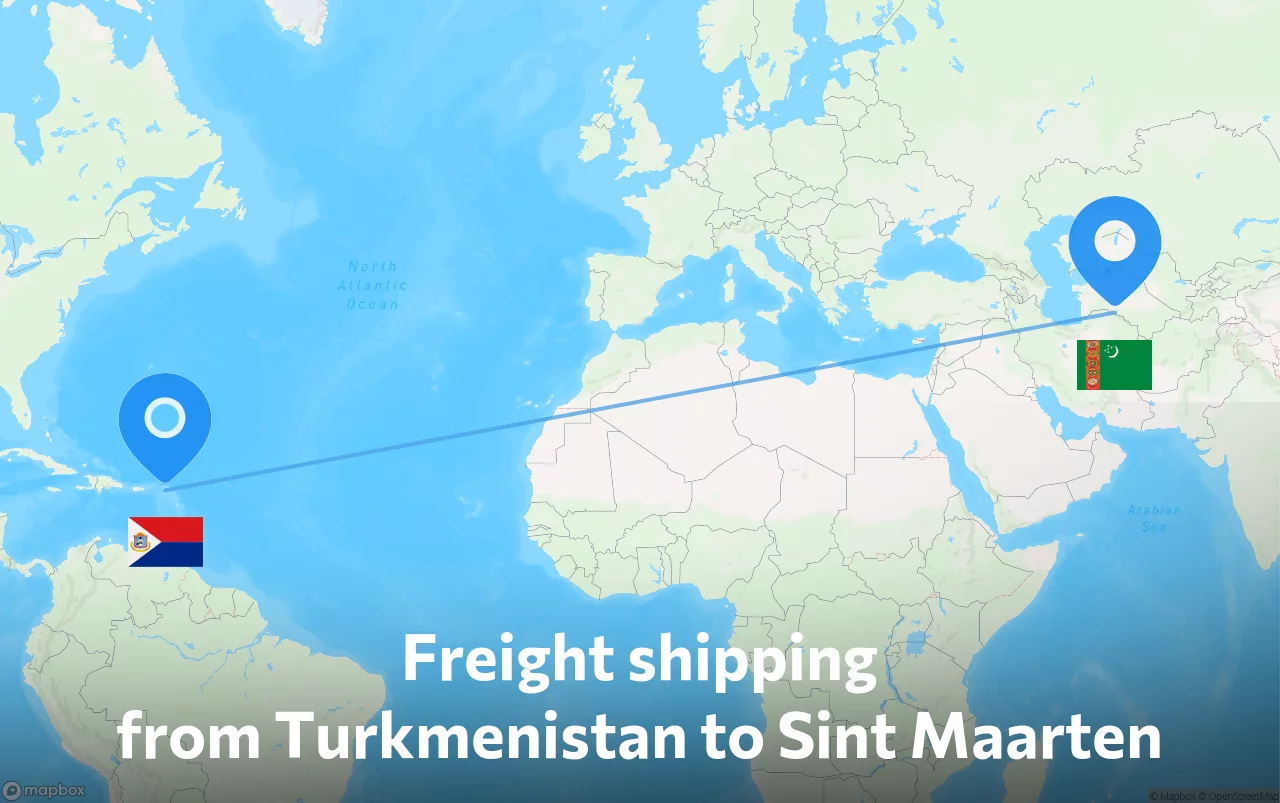 Shipping route from Turkmenistan to Sint Maarten