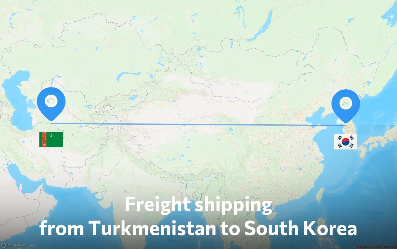 Shipping route from Turkmenistan to South Korea
