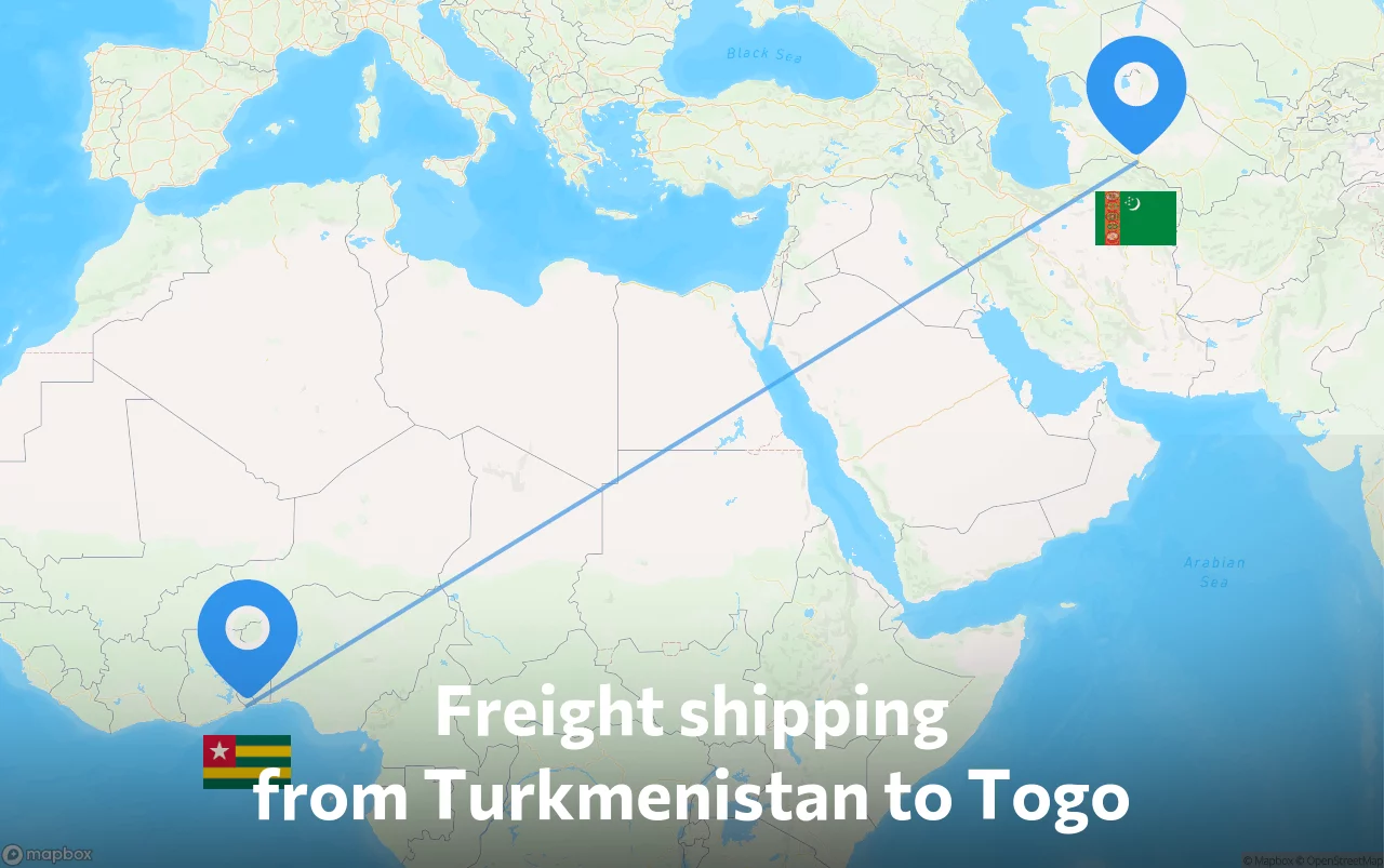 Shipping route from Turkmenistan to Togo