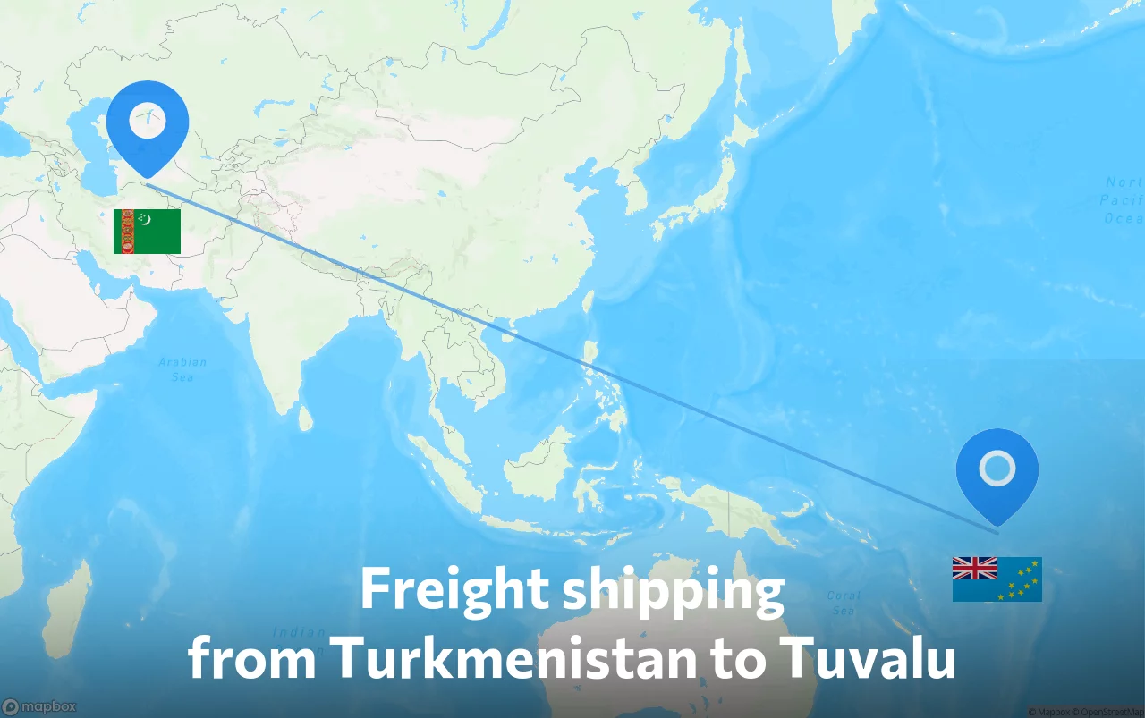 Shipping route from Turkmenistan to Tuvalu