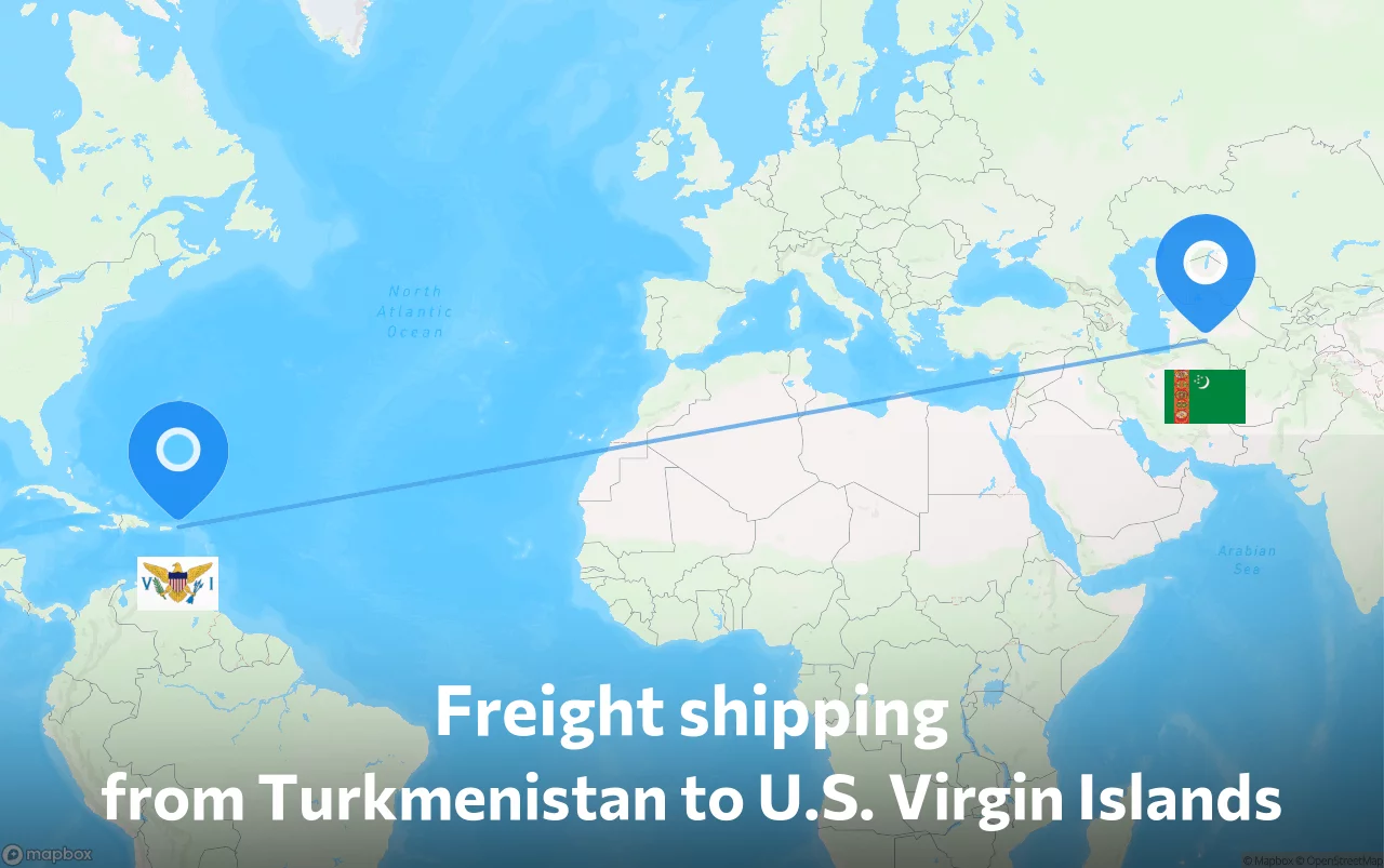 Shipping route from Turkmenistan to U.S. Virgin Islands