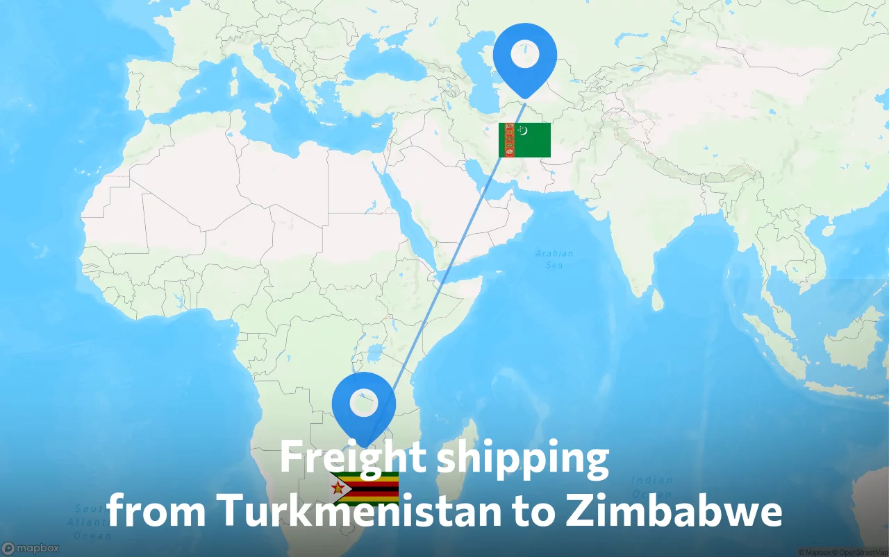 Shipping route from Turkmenistan to Zimbabwe