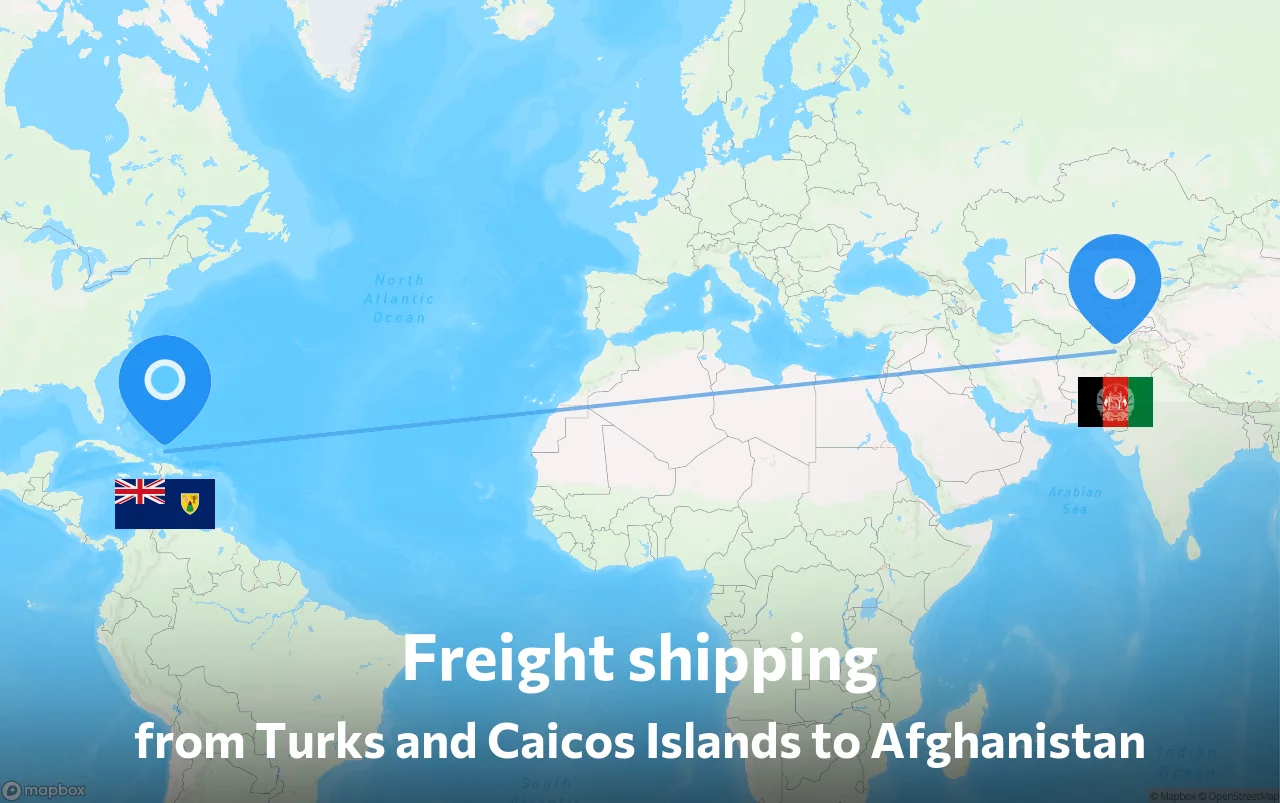 Shipping route from Turks and Caicos Islands to Afghanistan
