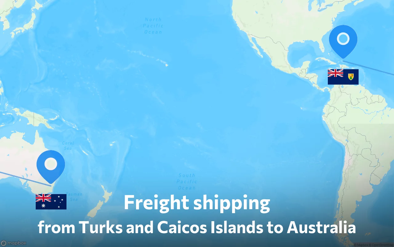 Shipping route from Turks and Caicos Islands to Australia