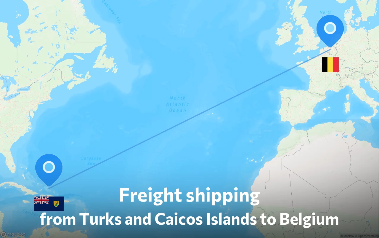 Shipping route from Turks and Caicos Islands to Belgium