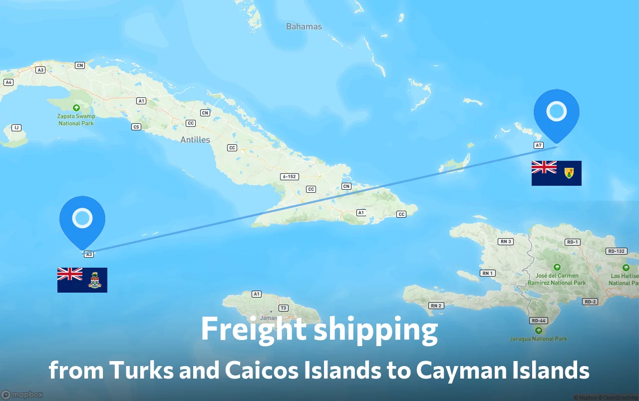 Shipping route from Turks and Caicos Islands to Cayman Islands