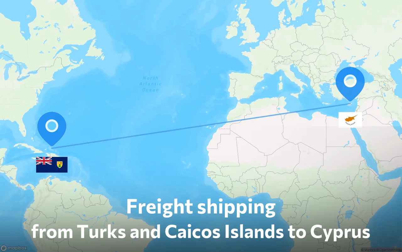 Shipping route from Turks and Caicos Islands to Cyprus