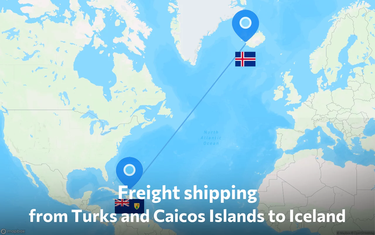 Shipping route from Turks and Caicos Islands to Iceland