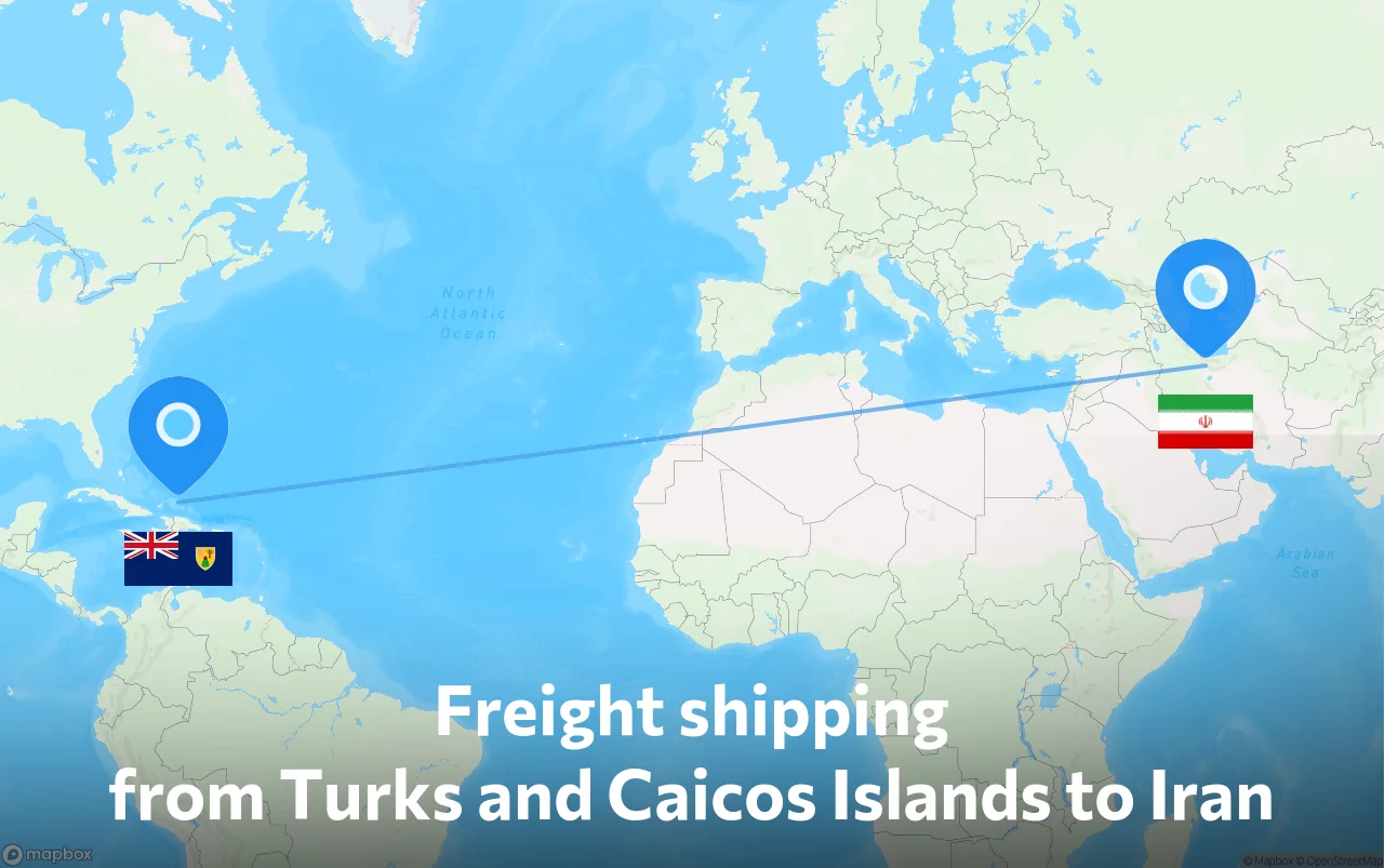 Shipping route from Turks and Caicos Islands to Iran