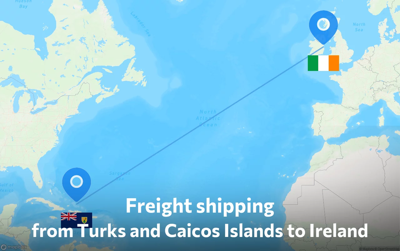 Shipping route from Turks and Caicos Islands to Ireland