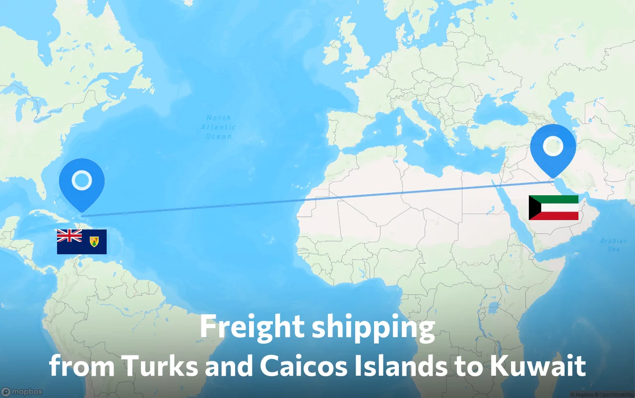Shipping route from Turks and Caicos Islands to Kuwait