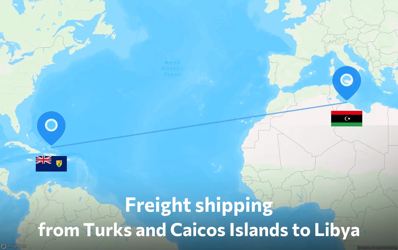 Shipping route from Turks and Caicos Islands to Libya