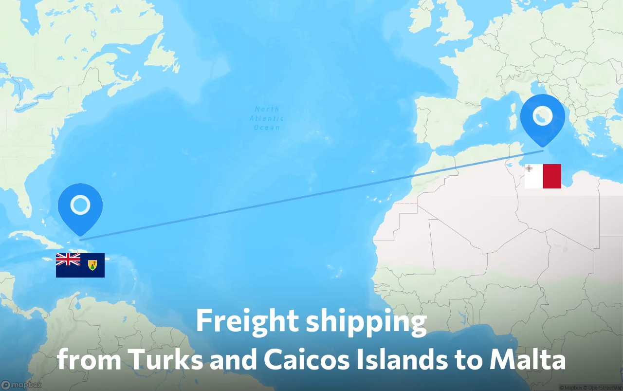 Shipping route from Turks and Caicos Islands to Malta
