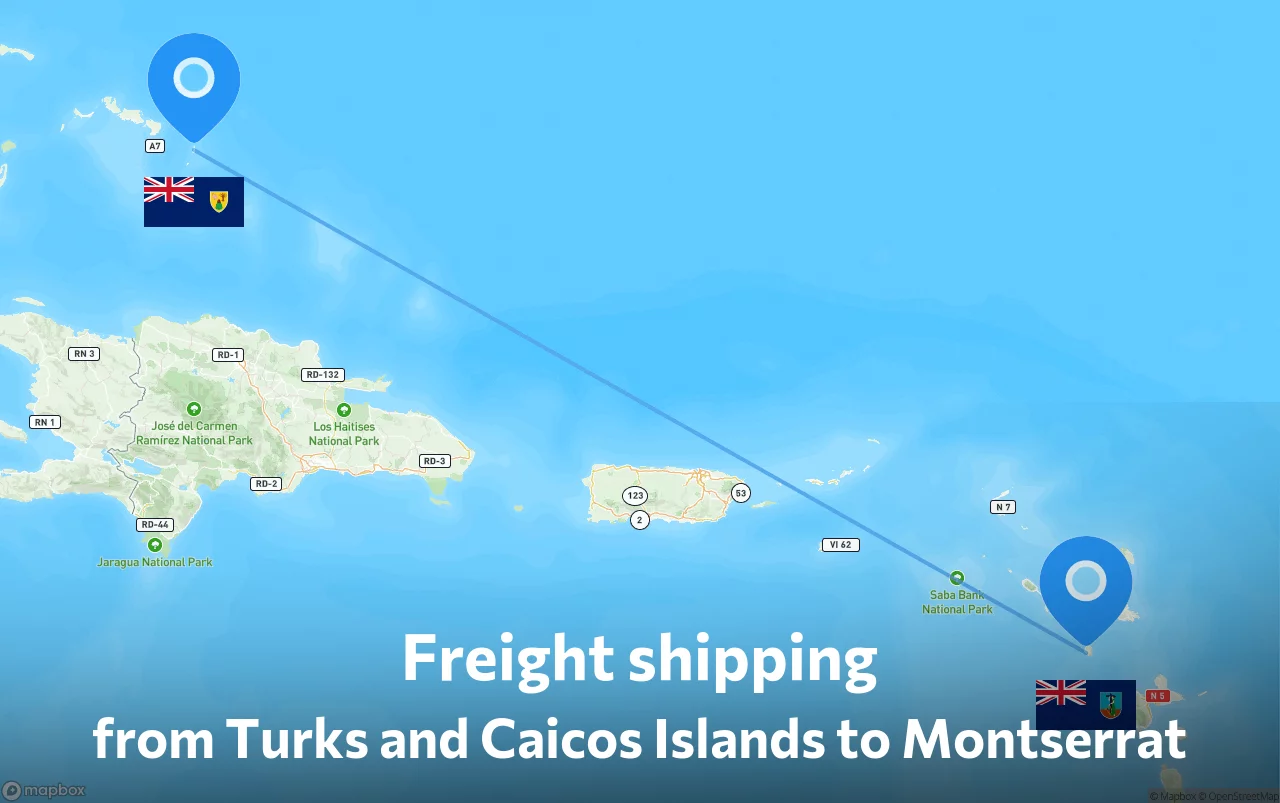 Shipping route from Turks and Caicos Islands to Montserrat