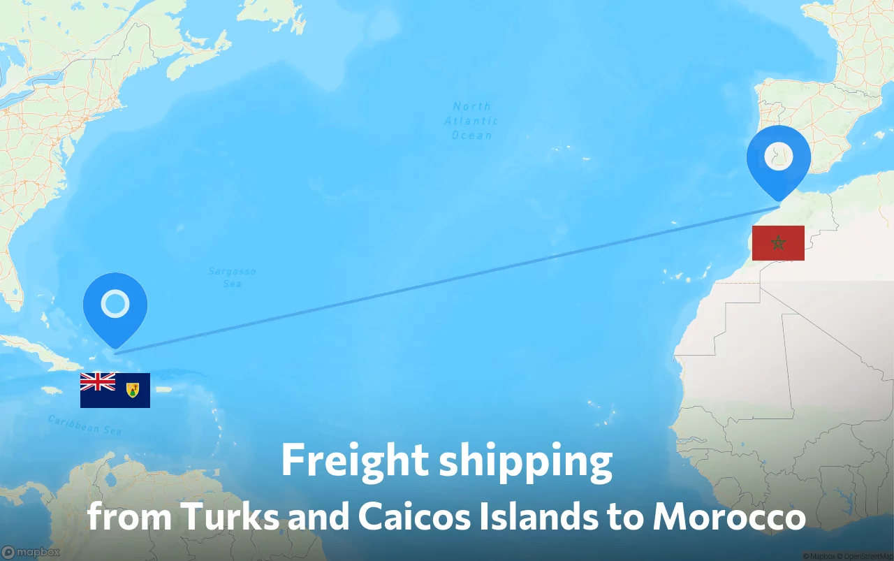 Shipping route from Turks and Caicos Islands to Morocco