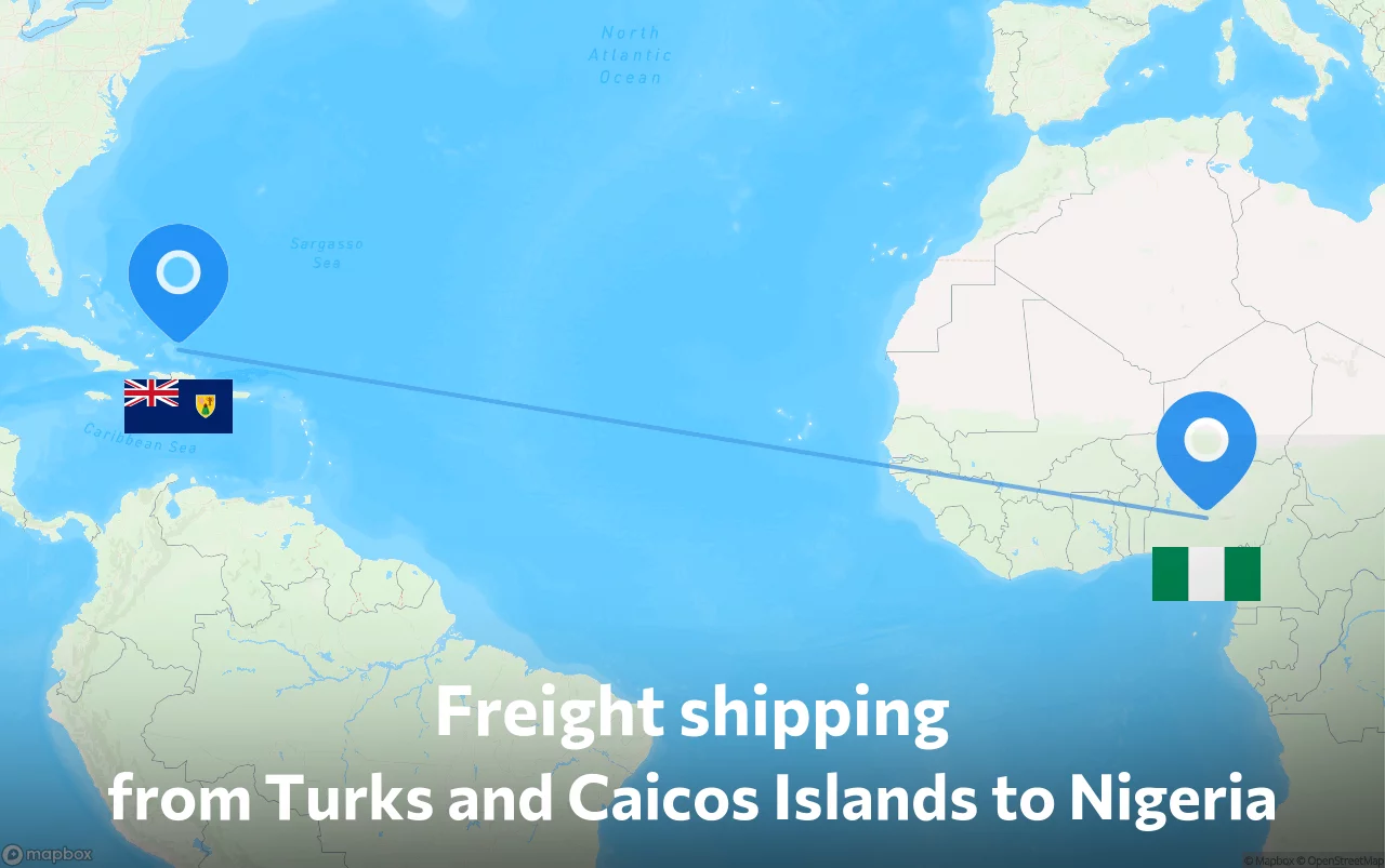 Shipping route from Turks and Caicos Islands to Nigeria