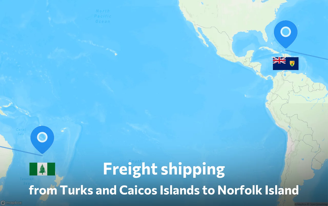 Shipping route from Turks and Caicos Islands to Norfolk Island