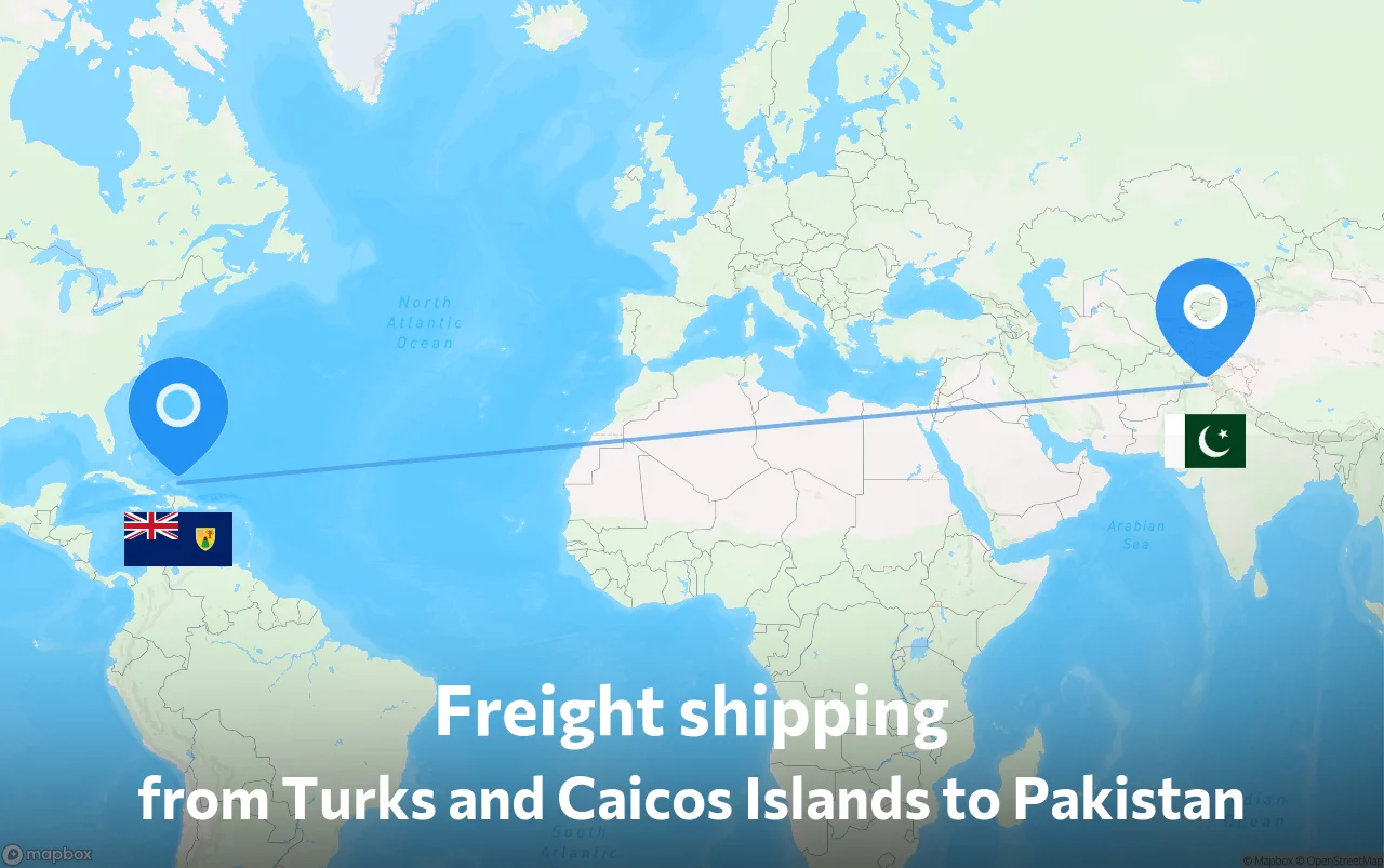 Shipping route from Turks and Caicos Islands to Pakistan