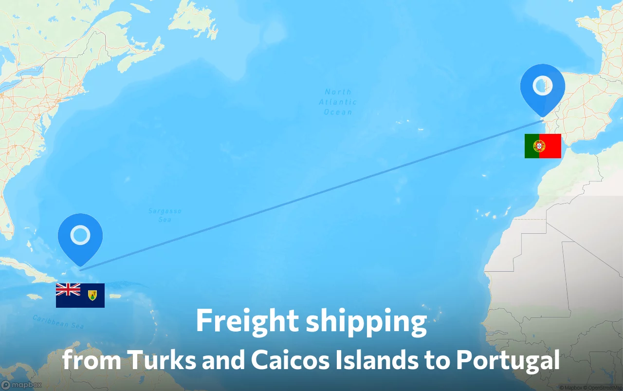 Shipping route from Turks and Caicos Islands to Portugal