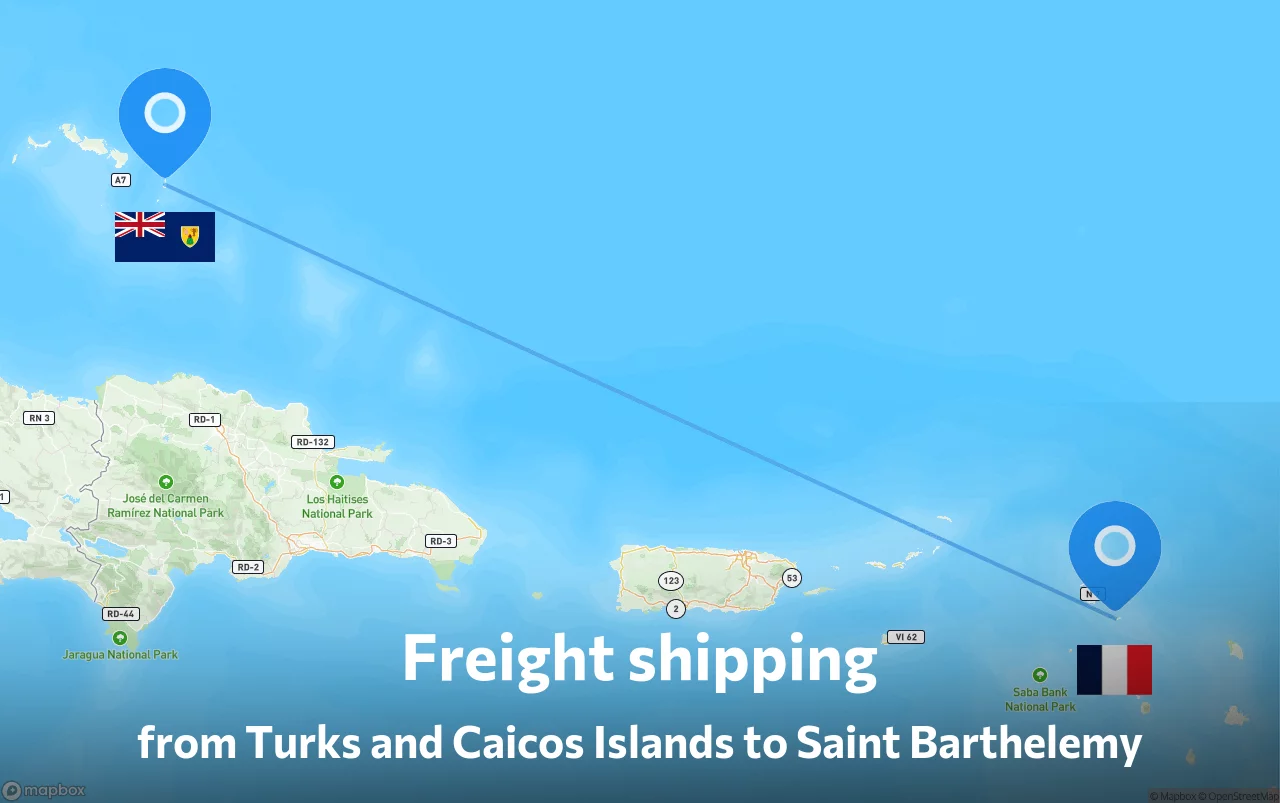 Shipping route from Turks and Caicos Islands to Saint Barthelemy