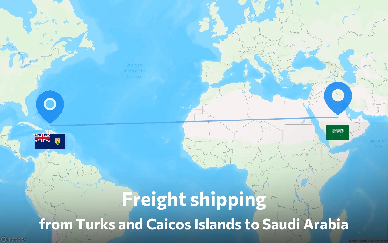 Shipping route from Turks and Caicos Islands to Saudi Arabia