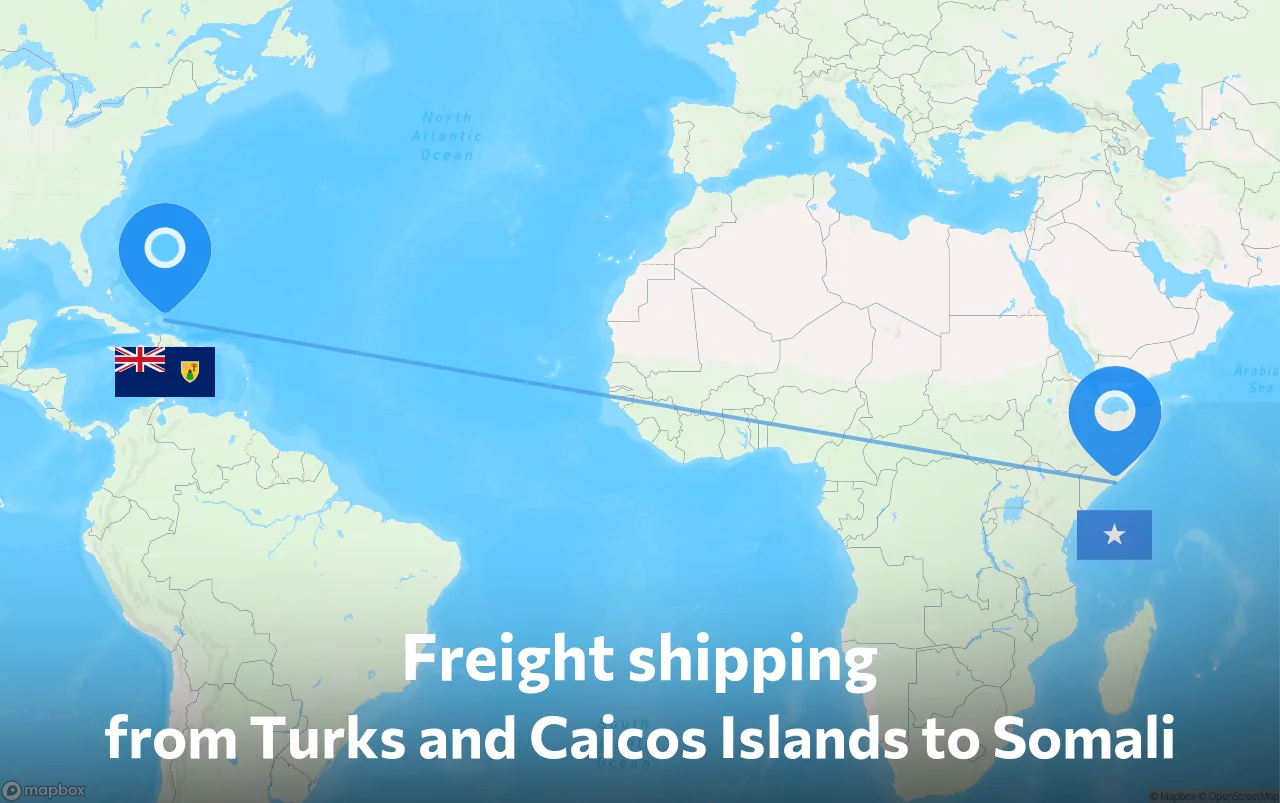 Shipping route from Turks and Caicos Islands to Somali