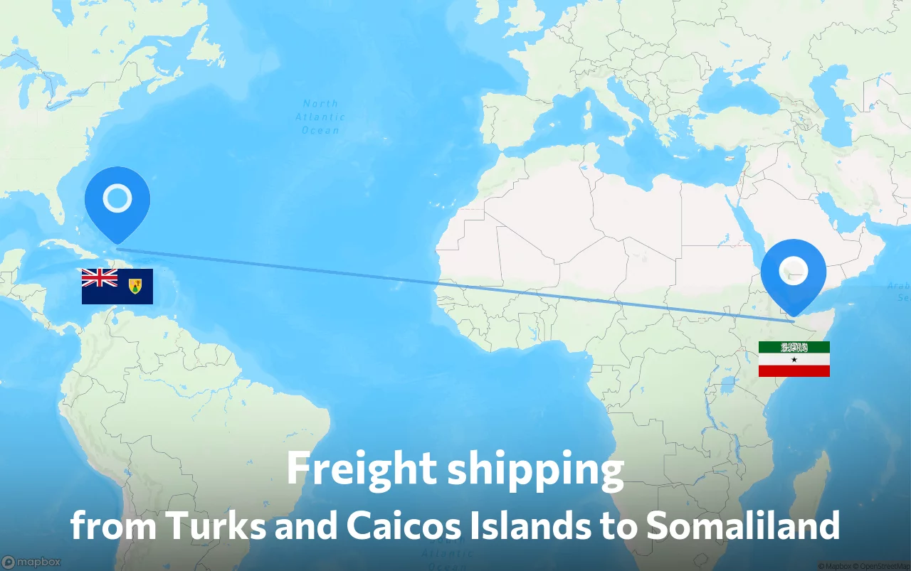 Shipping route from Turks and Caicos Islands to Somaliland