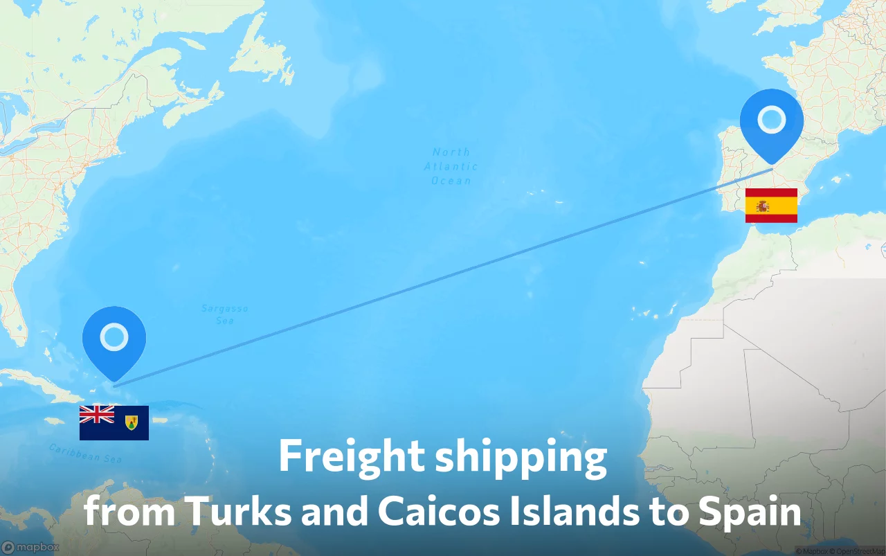 Shipping route from Turks and Caicos Islands to Spain