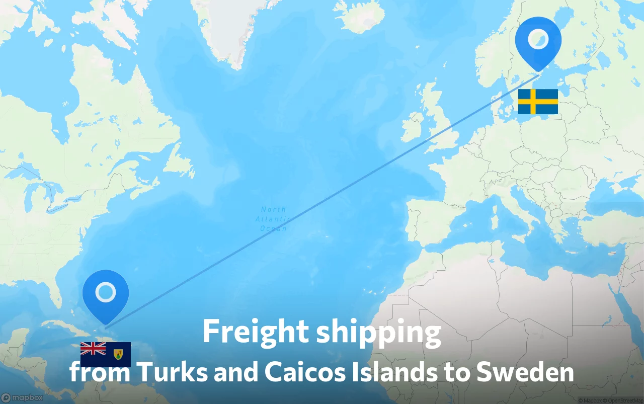 Shipping route from Turks and Caicos Islands to Sweden