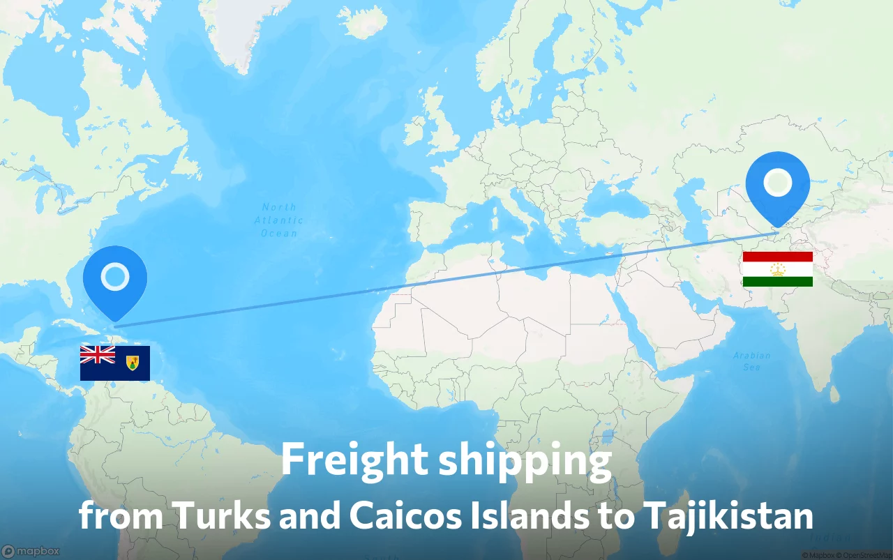 Shipping route from Turks and Caicos Islands to Tajikistan