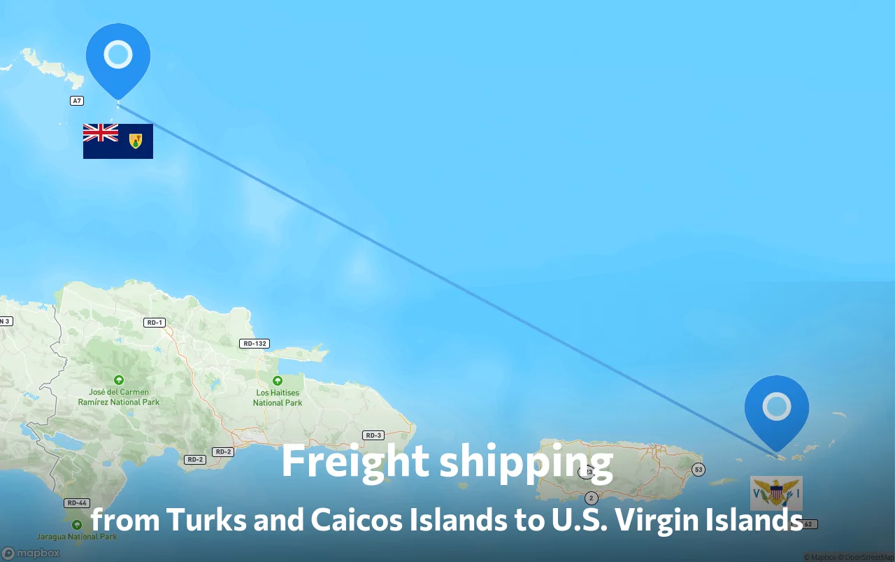Shipping route from Turks and Caicos Islands to U.S. Virgin Islands