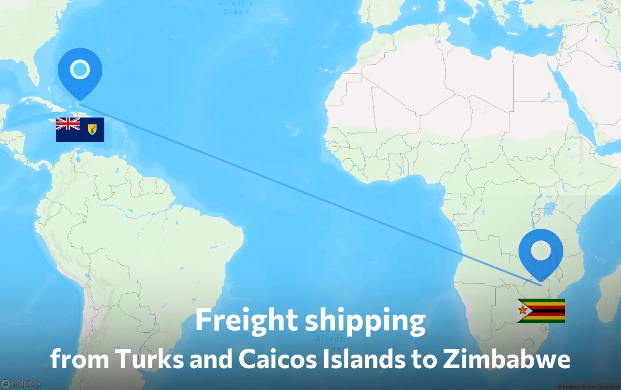 Shipping route from Turks and Caicos Islands to Zimbabwe