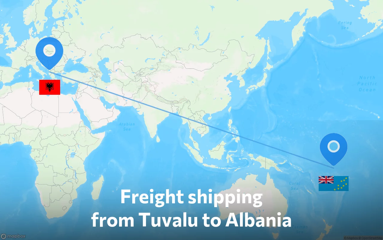 Shipping route from Tuvalu to Albania