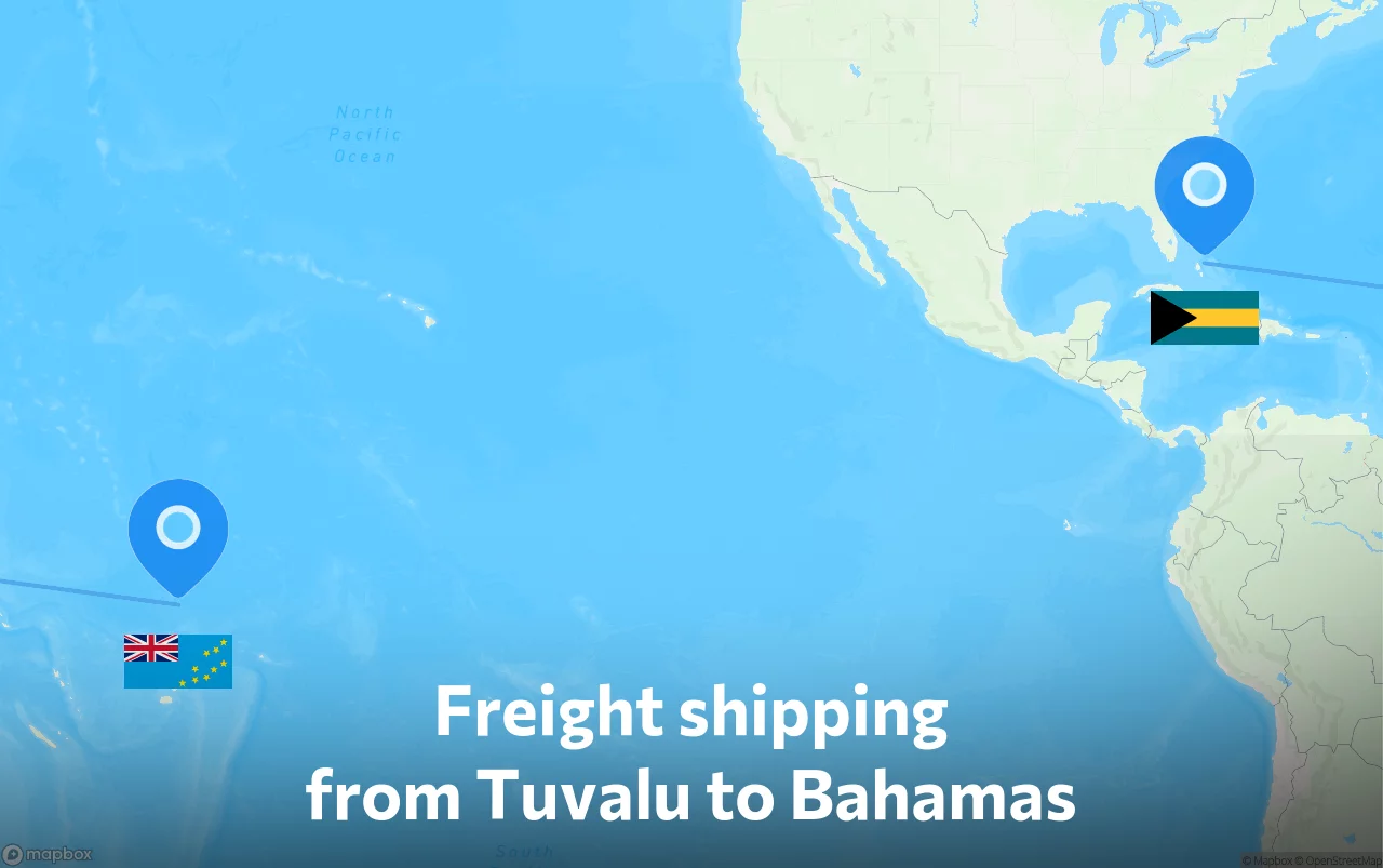 Shipping route from Tuvalu to Bahamas