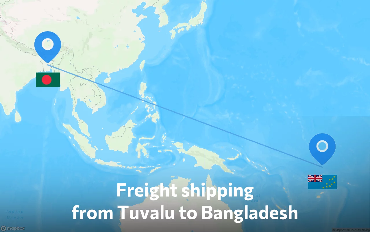 Shipping route from Tuvalu to Bangladesh