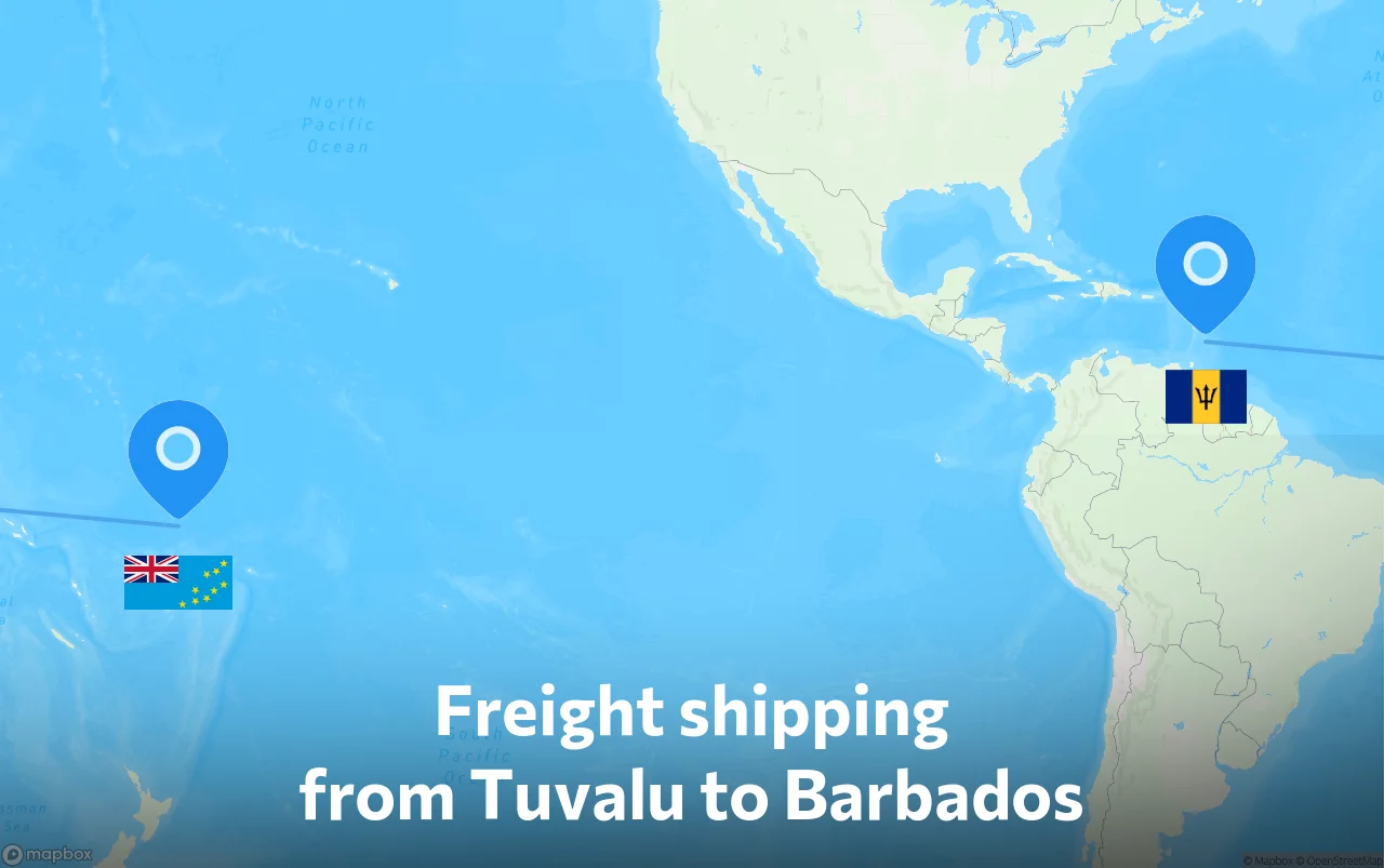 Shipping route from Tuvalu to Barbados