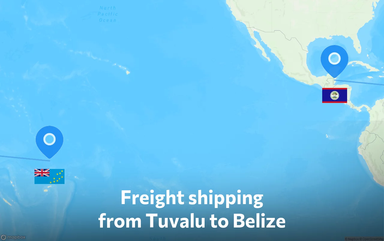 Shipping route from Tuvalu to Belize
