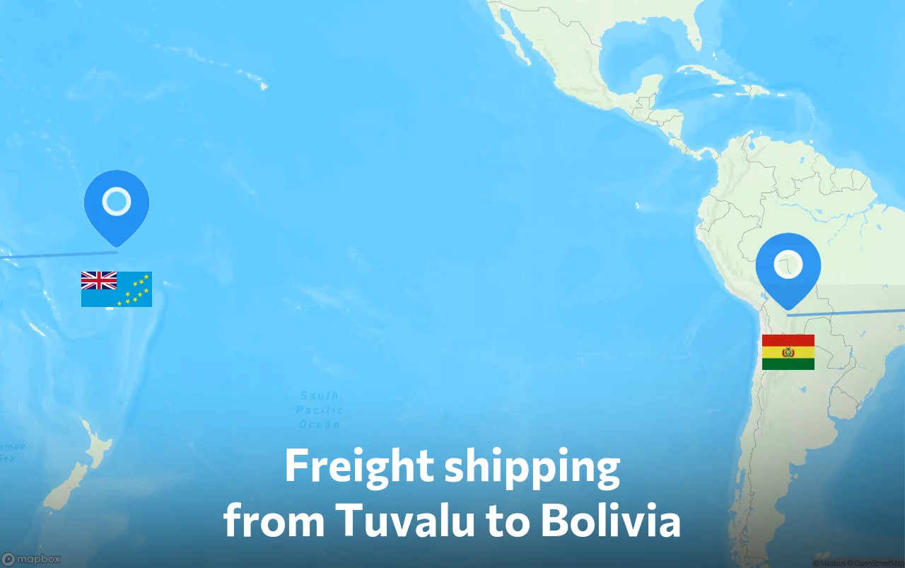 Shipping route from Tuvalu to Bolivia