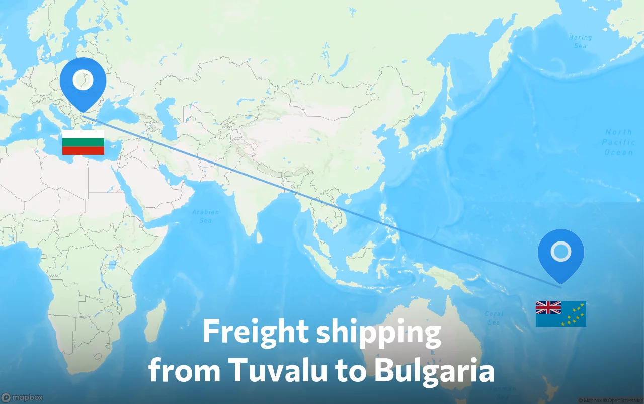 Shipping route from Tuvalu to Bulgaria