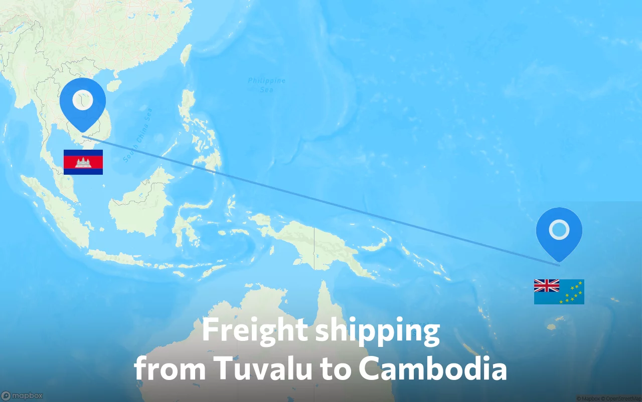 Shipping route from Tuvalu to Cambodia
