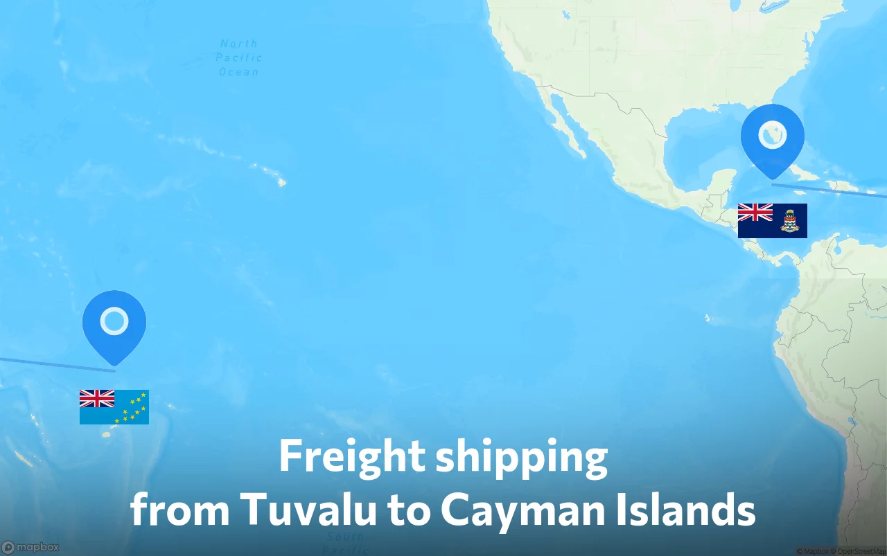 Shipping route from Tuvalu to Cayman Islands
