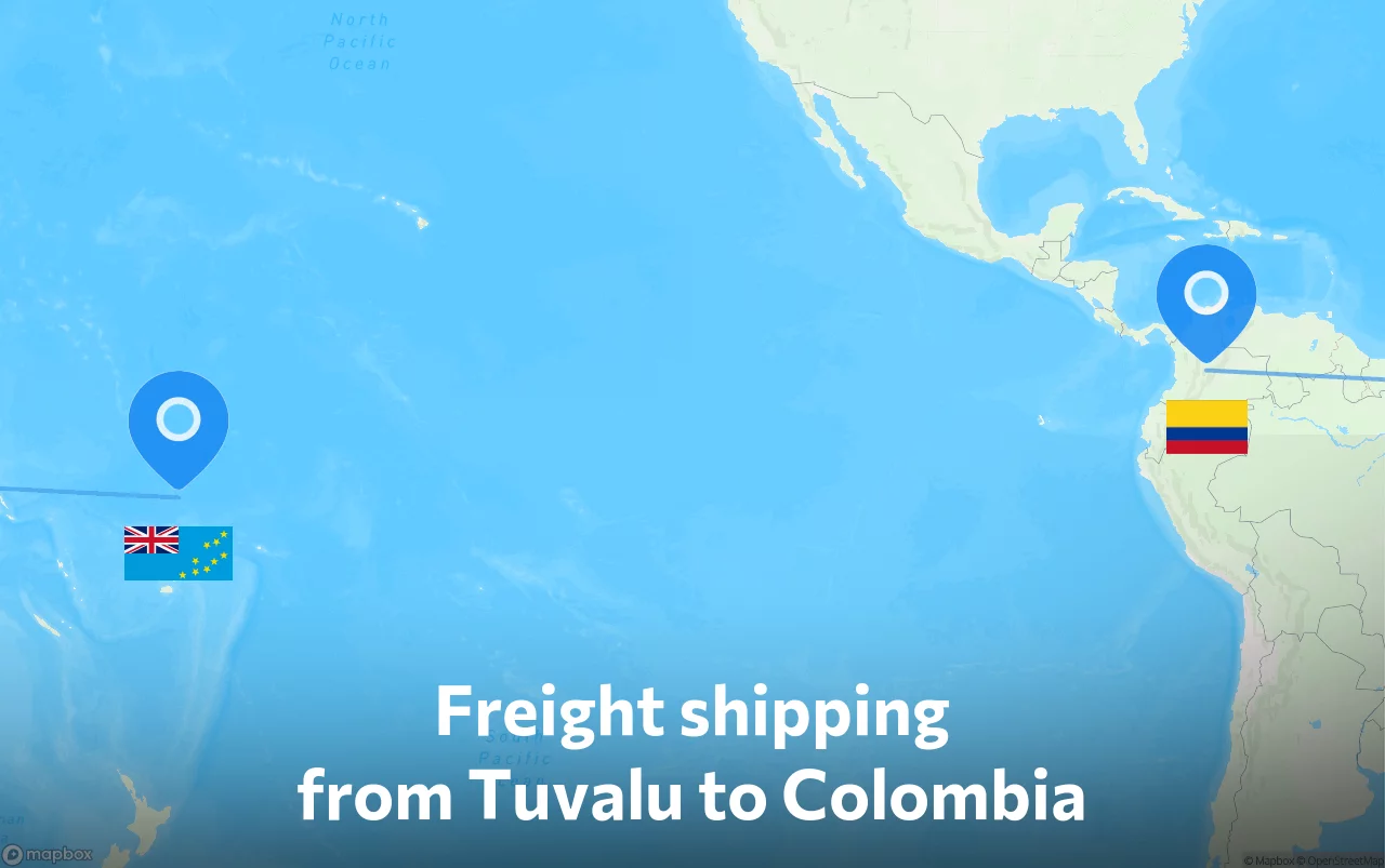 Shipping route from Tuvalu to Colombia