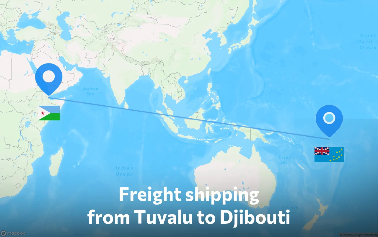 Shipping route from Tuvalu to Djibouti