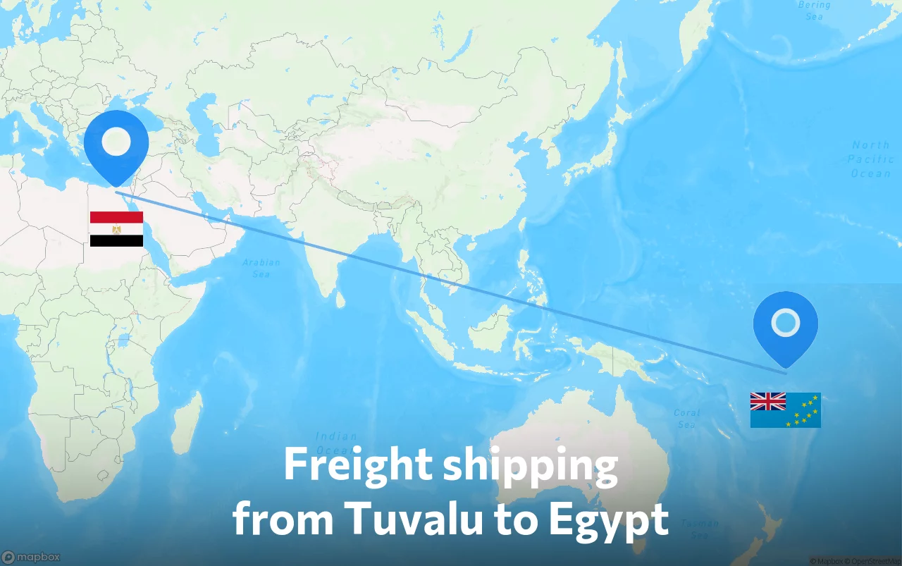 Shipping route from Tuvalu to Egypt