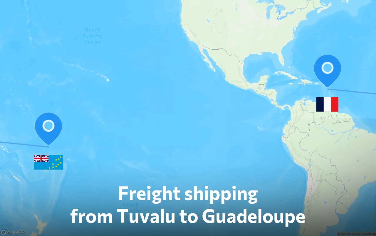 Shipping route from Tuvalu to Guadeloupe