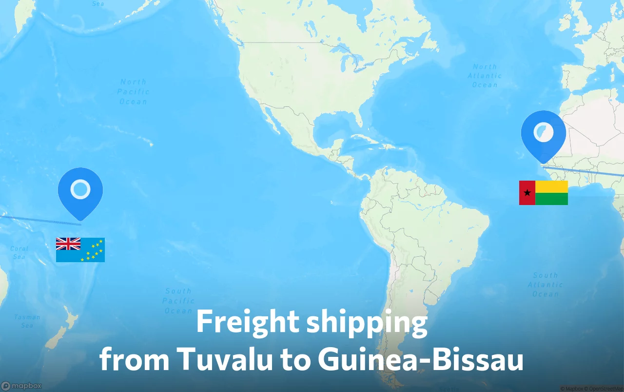 Shipping route from Tuvalu to Guinea-Bissau