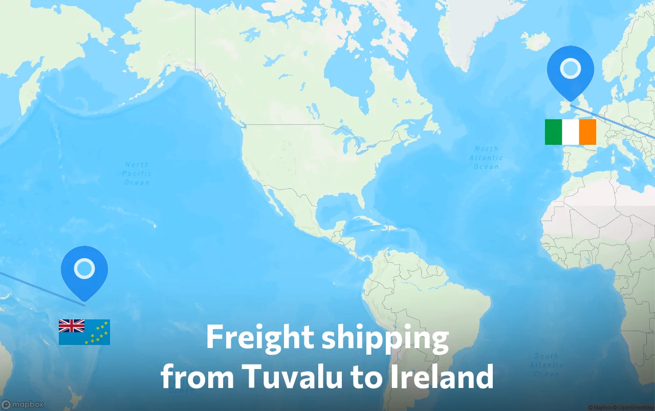 Shipping route from Tuvalu to Ireland