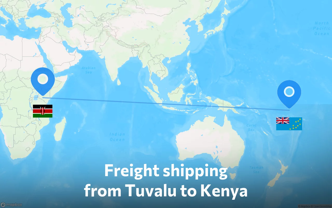 Shipping route from Tuvalu to Kenya