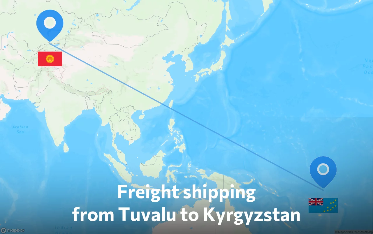Shipping route from Tuvalu to Kyrgyzstan